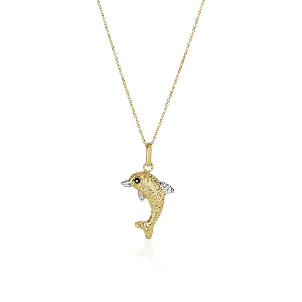 14 Karat Zwei-Ton Gelb und Weiß-Gold Reversible Delphin Hängel