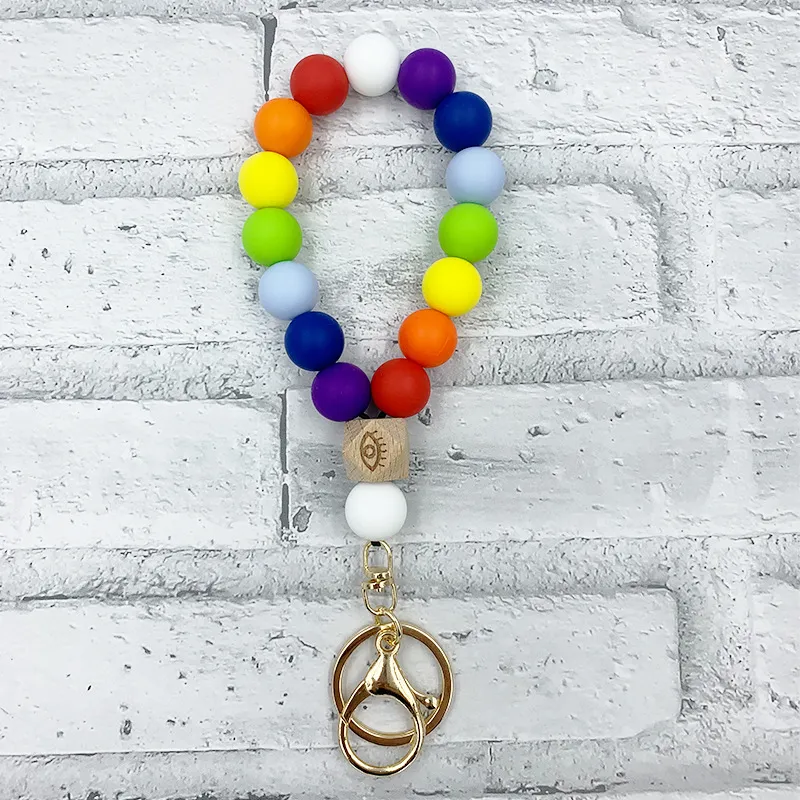 Farbenfrohe Silikon Perlen Armband Schlüsselring Charm