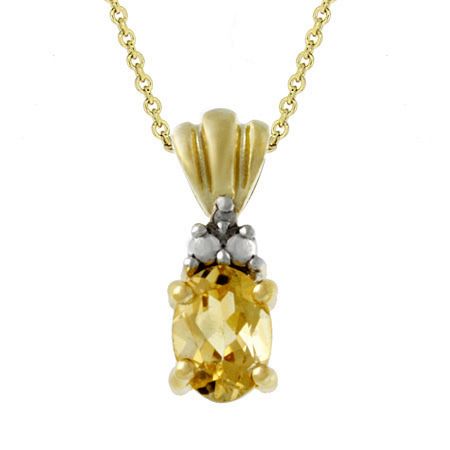 18 Karat Gold über Silber Diamant Accentuated Oval Citrine Anhänger