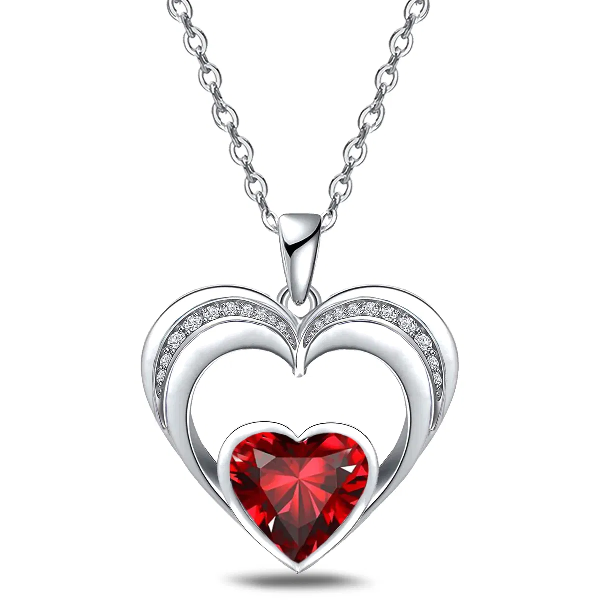 14K Weißgold Plated 5A Herzform Kubik Zirkonia Liebe Doppel Herz Anhänger Halskette für Frauen, Schmuck Geschenk für Frau Freundin