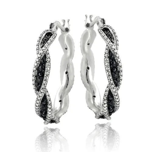 Sterling Silber 1 / 10ct Schwarzer Diamant Twist Hoop Ohrringe