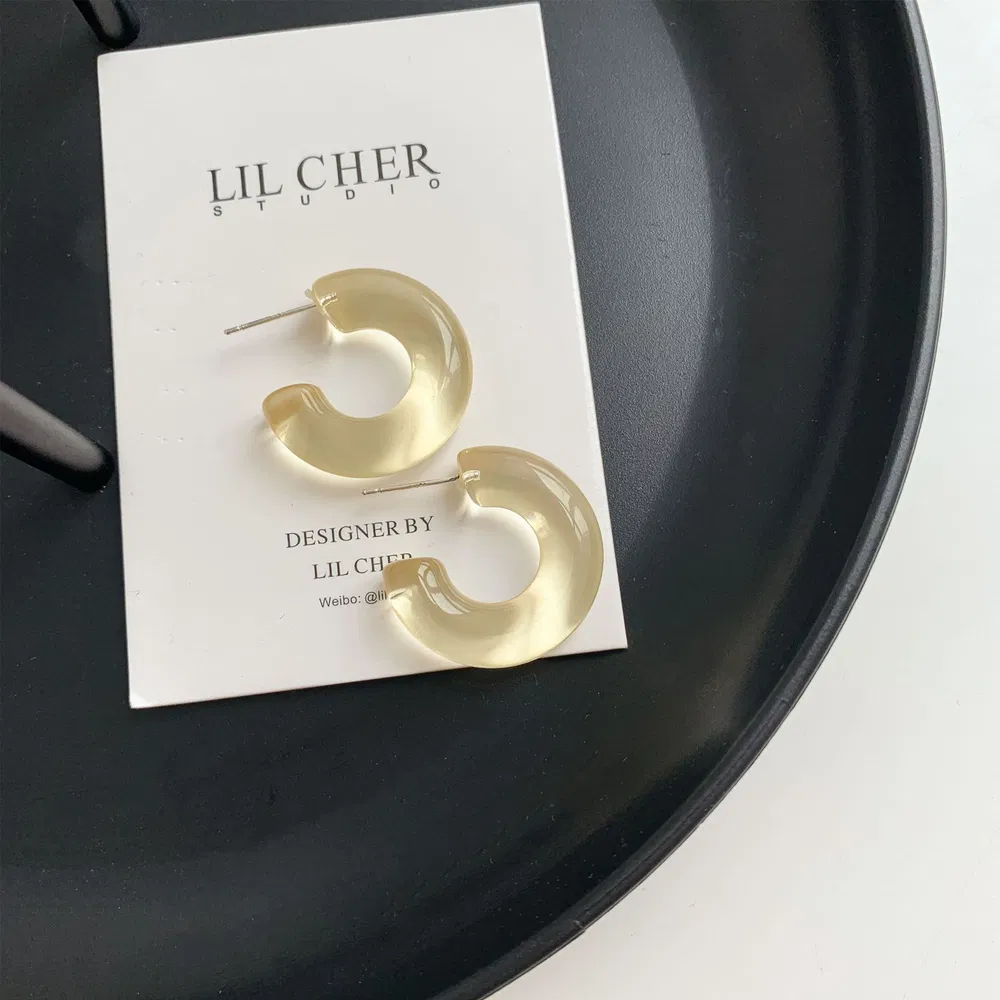 Sterling Silber Nadel Transparente Jelly Farbe C-förmige Ohrringe Japanisch und koreanisch Temperament All-Match Gesicht Slimming Ohrring