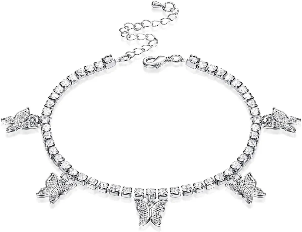 Schmetterling Ankleber für Frauen Knöchel Armbänder Rhinestone Ankleber Boho Beach Tennis Ketten Ankleber Fuß Schmuck