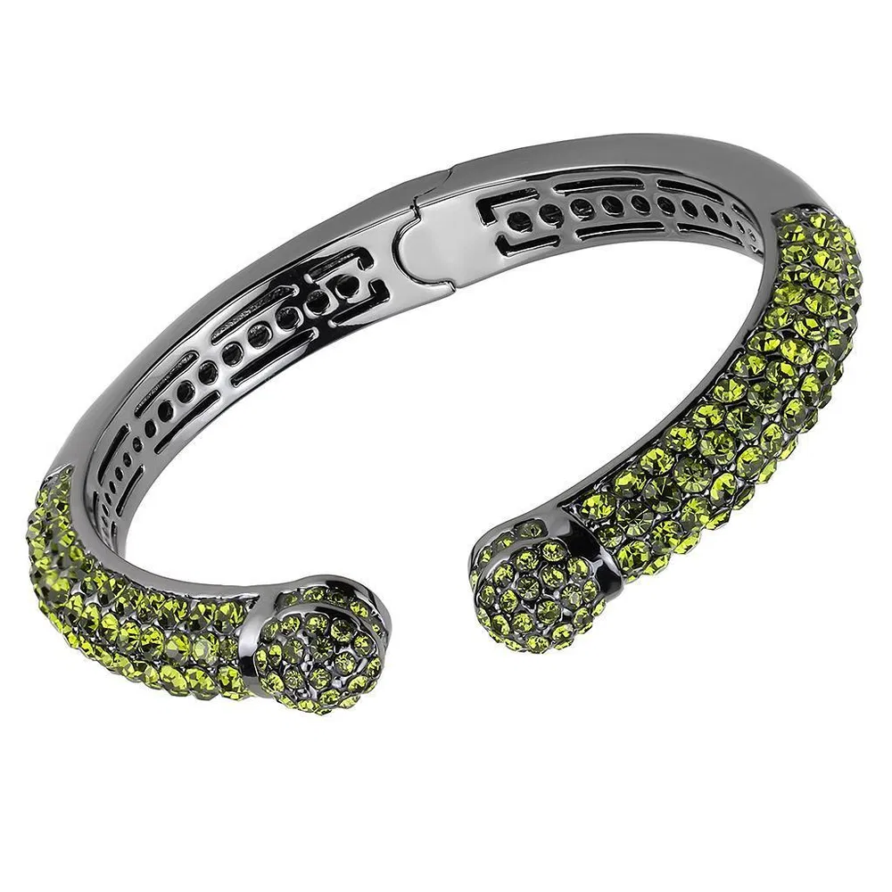 LO4284 - TIN Cobalt Schwarz Brass Armband mit Top-Grade - Kristall in Olivinfarbe