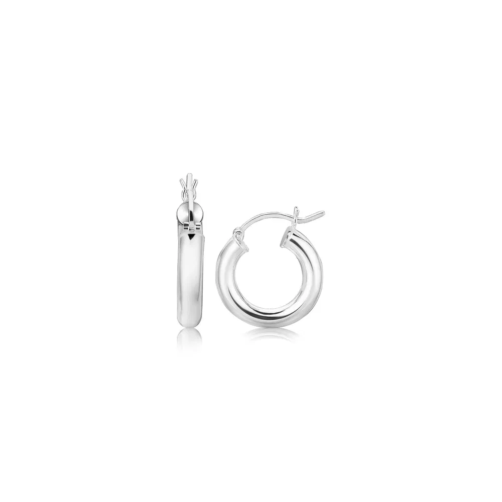 Sterling Silber Dicke Polierte Hoop Ohrringe mit Rhodium-Plackierung (2x20mm)