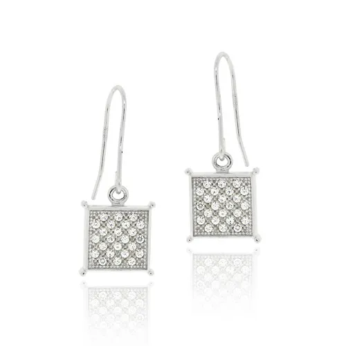 Sterling Silber CZ Micro Pave Square Dangle Ohrringe