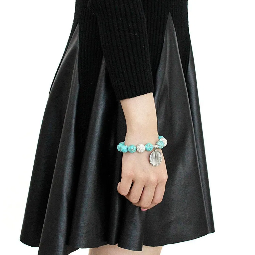 LO3784 - Antike Silber-weißes Metallarmband mit synthetischem Türkis in Türkis
