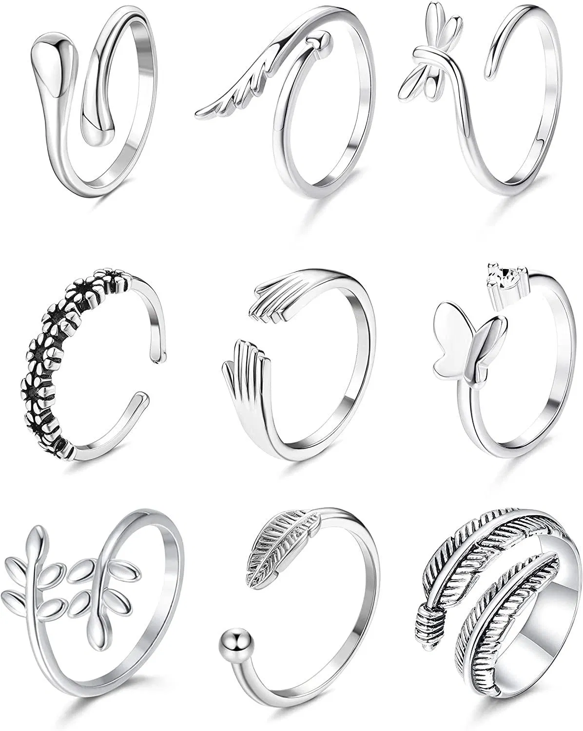 9 Pcs verstellbare offene Ringe Set Stapelung Keltischer Knoten Ring Finger Ringe Frosch Ring Knöchel Daumen Ring Strand Geschenke für Frauen Mädchen