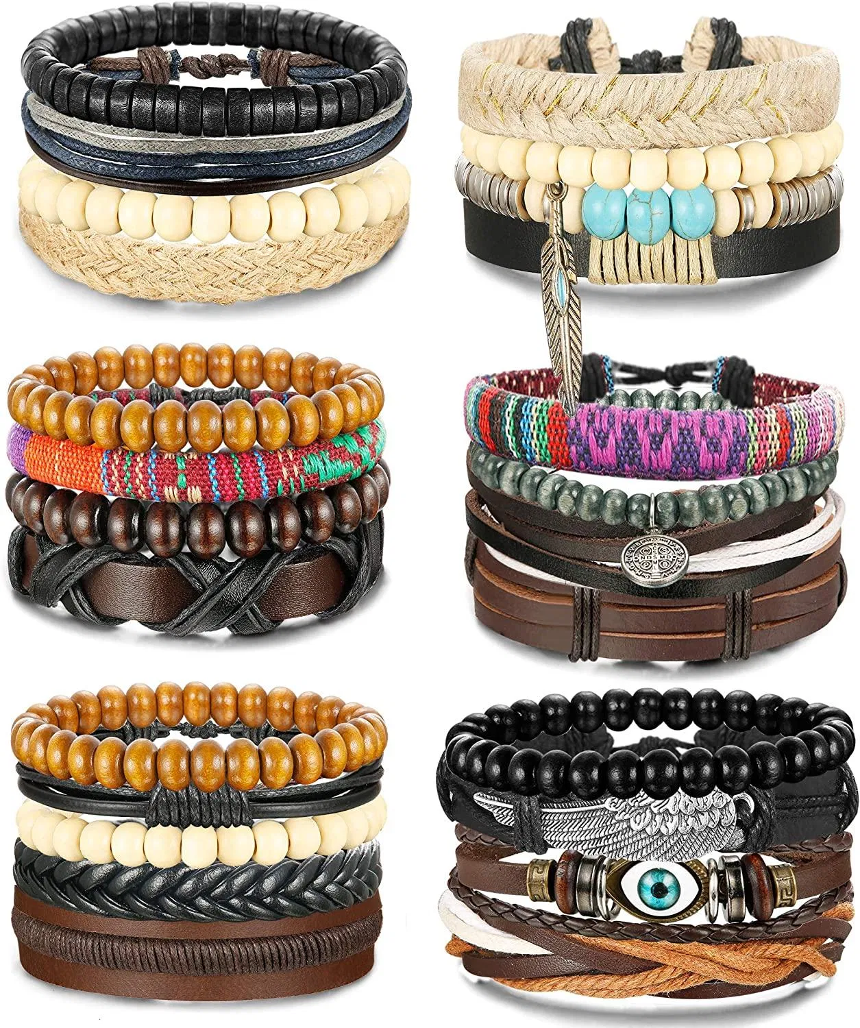 32 Pcs Gewebtes Lederarmband für Männer Frauen Cool Leder Handgelenk Cuff Armbänder einstellbar