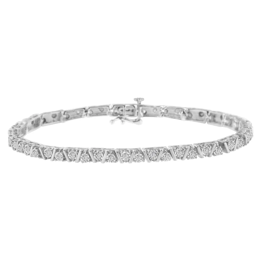 .925 Sterling Silber 1,0 cttw Miracle-Set Diamant Tennis Armband (I-J Farbe, I3 Klarheit) - 7,25