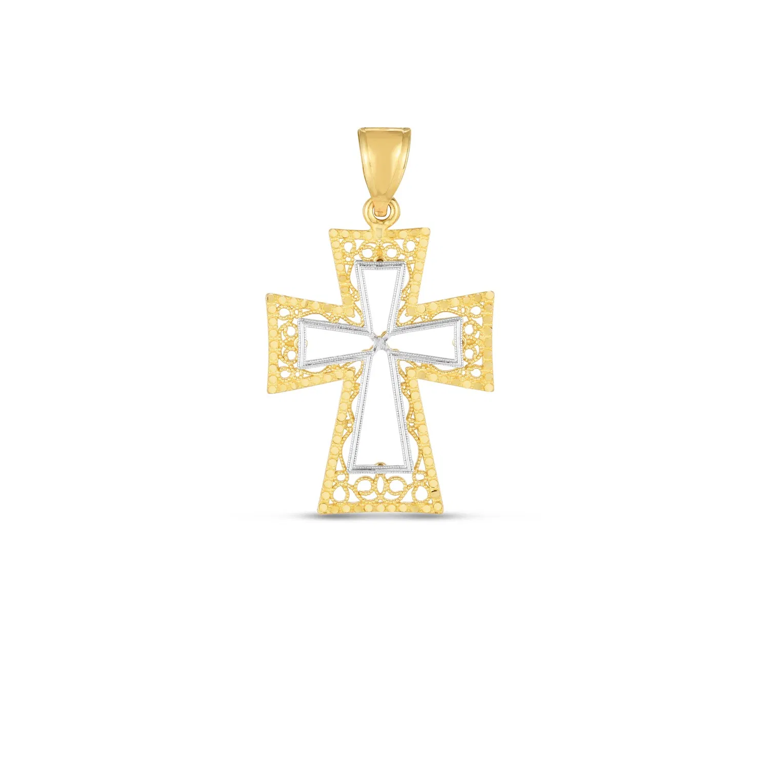 14 Karat Zwei-Ton - Gold High Polish Diamond Cut Cross Anhänger