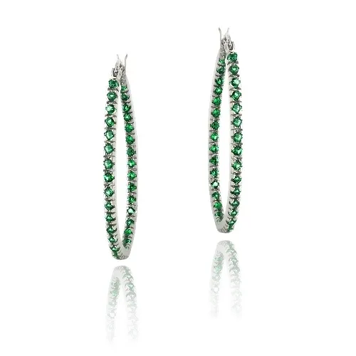 Sterling Silber 2ct geschaffen Smaragd 33mm Oval Hoop Ohrringe