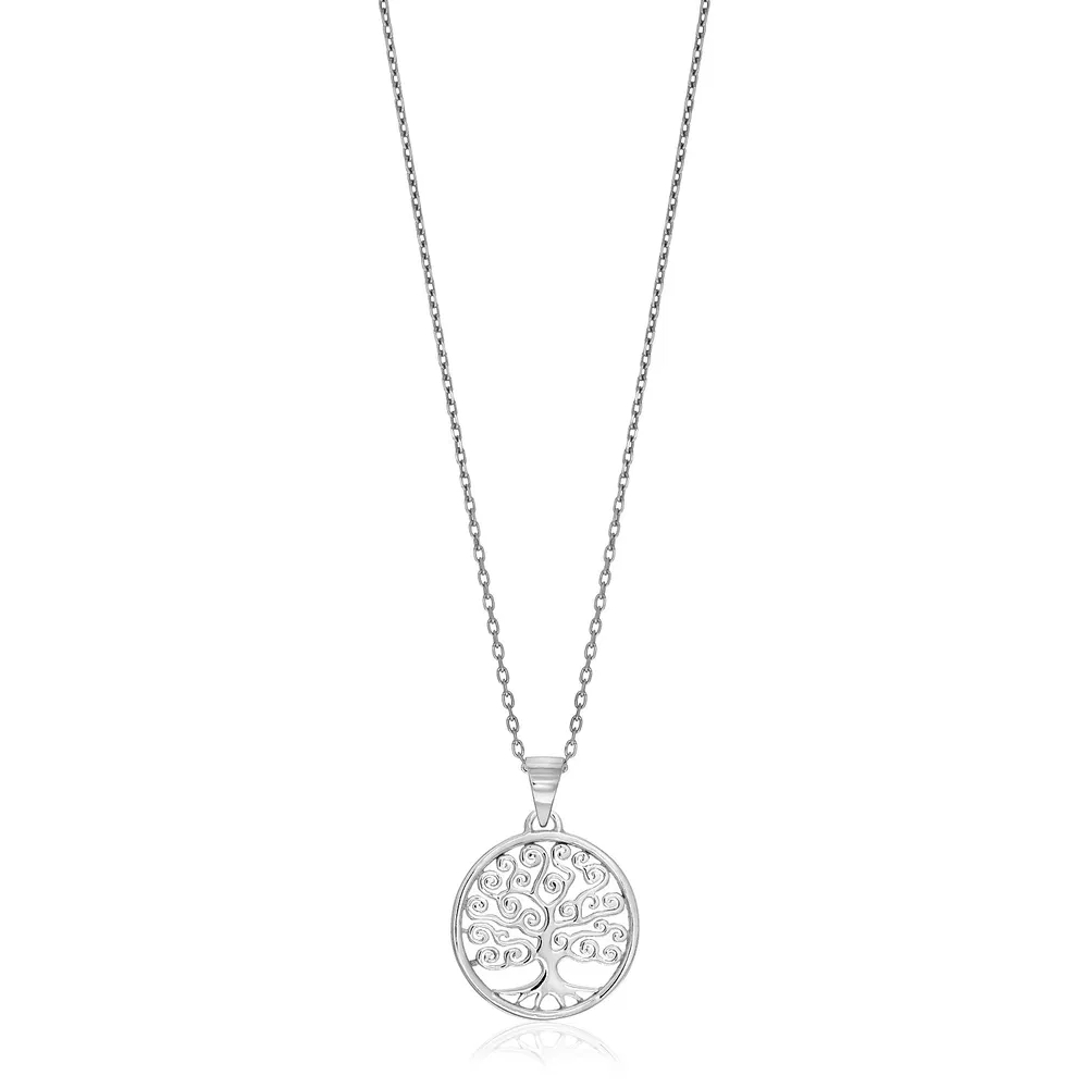 Sterling Silber Round Spiral Motif Baum des Lebens Halskette