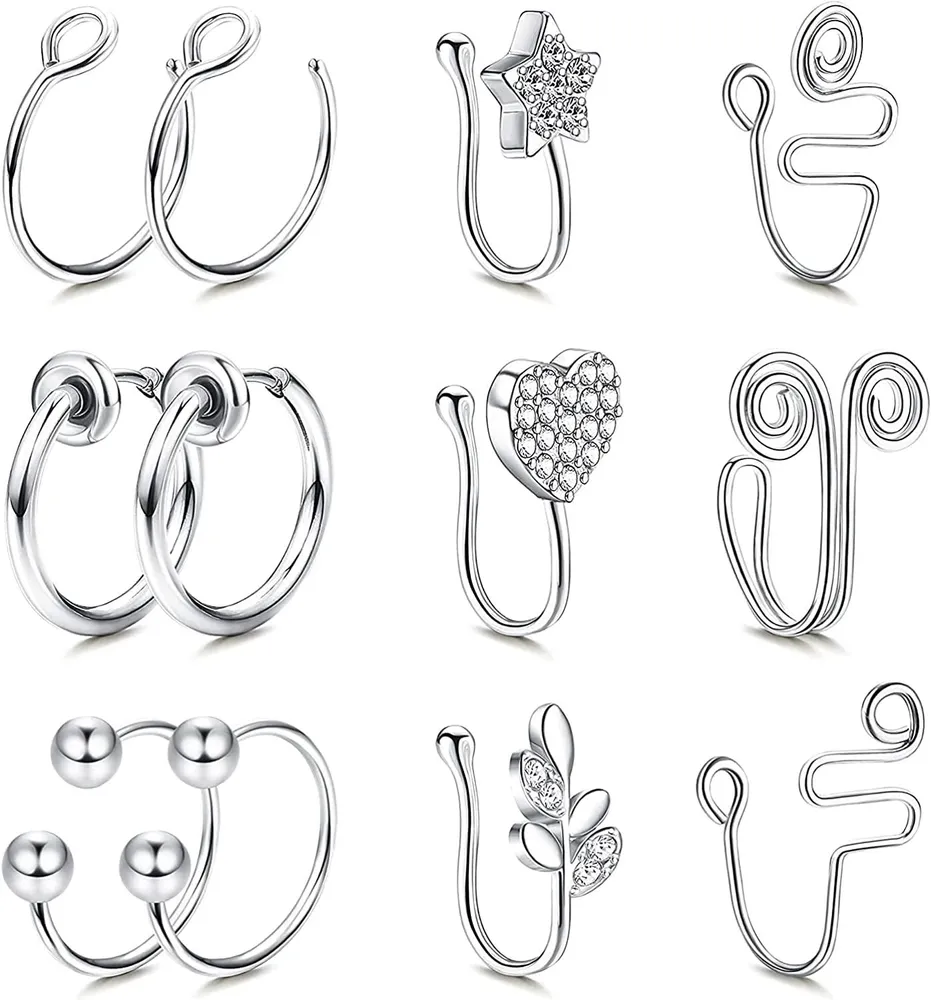 12Pcs Falsche Nase Ringe Clear CZ Nasen Manschette für Nicht-Pierced Nasen Clip auf Nasen Ring Faux Nase Piercing African Nose Cuff für Frauen
