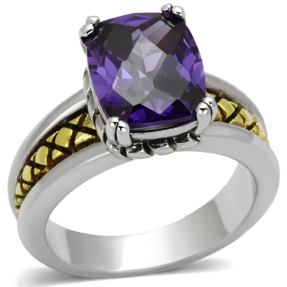3W331 - Umgekehrter Zwei-Ton - Messing-Ring mit AAA-Klasse CZ in Amethyst