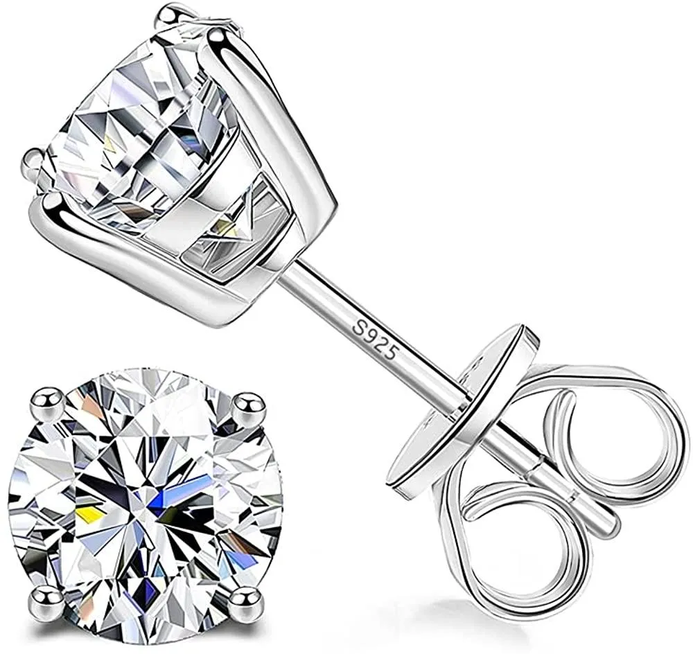 Sterling Silber Cubic Zirkonia Stud Ohrringe für Frauen Männer 14k Weißgold Plated Round CZ Ohrringe für Empfindliches Ohr