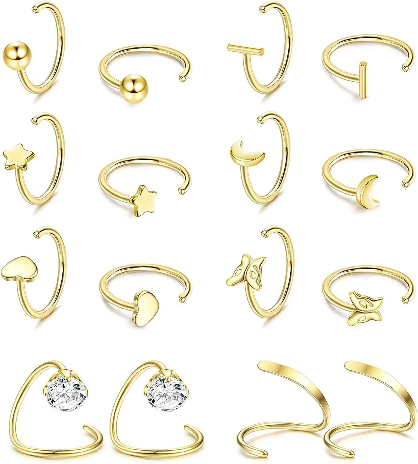 Halbe Schleifen Ohrringe 316L Edelstahl kleine Huggie-Schleifen - Ohrringe Ballbar Star Moon Herz Schmetterling Halbe Schleifen Knorpel Piercing Ohrringe