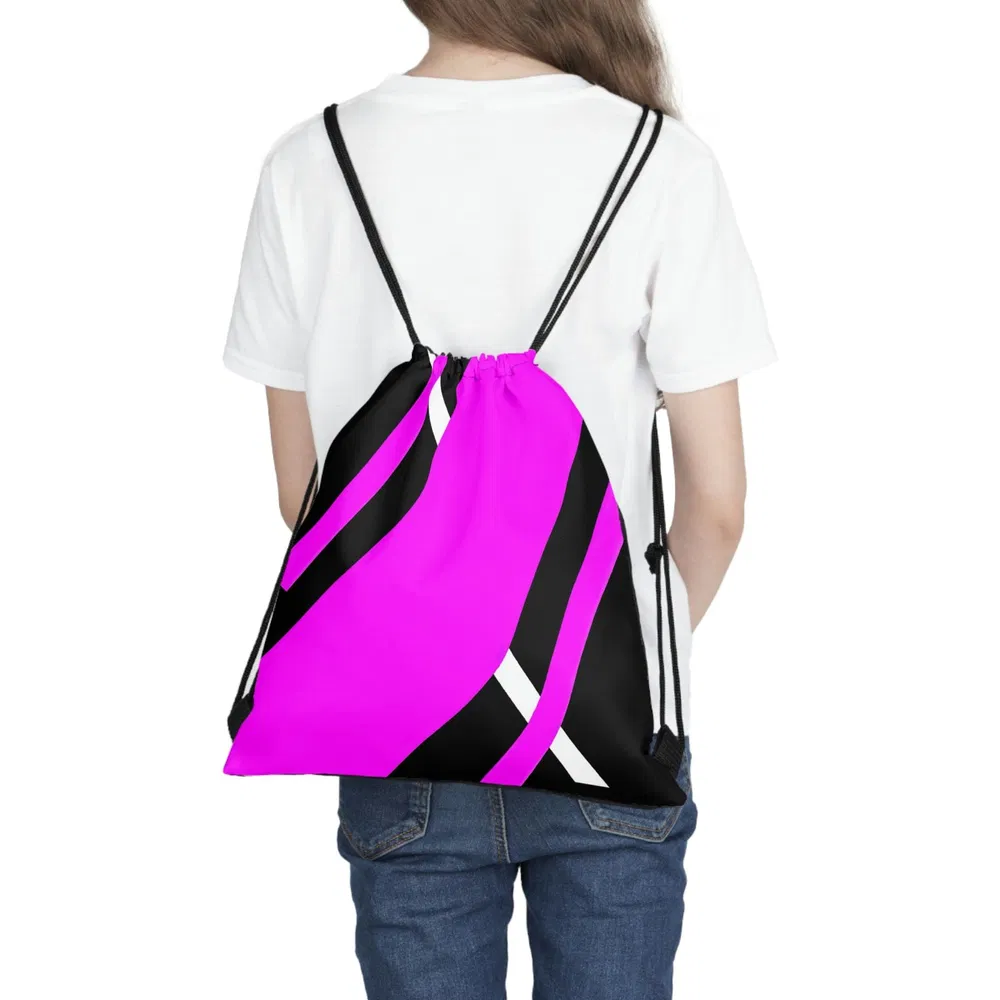 Drawstring Rucksack Tasche - Schwarz und rosa geometrisches Muster