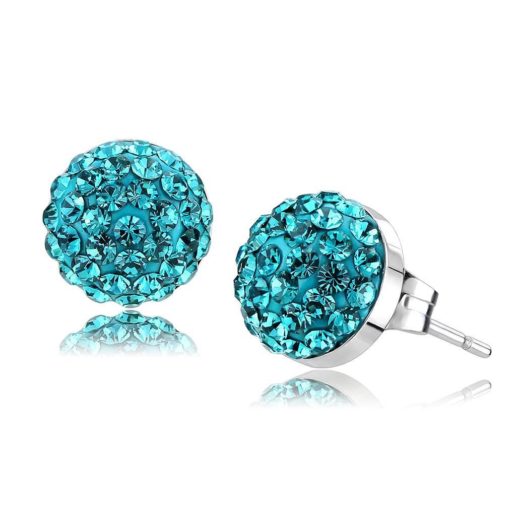 TK3549 - Hoch polierte (ohne Beschichtung) Edelstahl-Ohrringe mit Top-Grade - Kristall in Blau-Zirkon