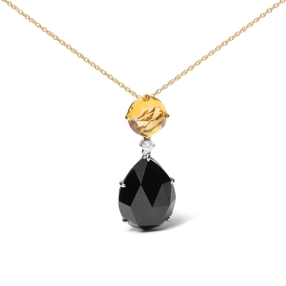 18K Weiß - und Gelb-Gold - Diamanten-Akzent und rund gelbe Citrine und Pear Cut schwarz Onyx Dangle Drop 18