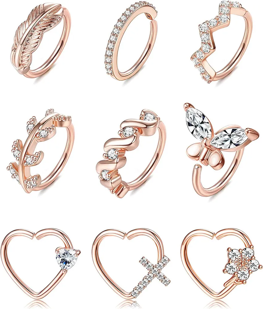 9Pcs 20G Nasenring Schleife Edelsteinpflastert CZ Herz geformte Daith Rook Tragus Knorpel Ohrringe Nasen Piercing für Frauen Männer
