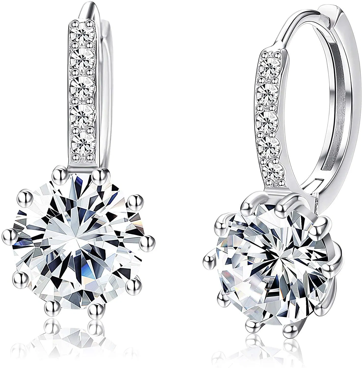 925 Sterling Silber 8mm Round Cut Cubic Zirkonia Huggie Hoop Ohrringe für Frauen
