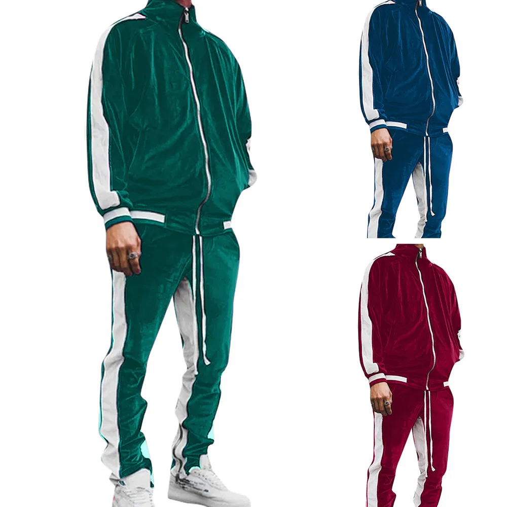 Männer 2 Stücke Full Zip Tracksuits Golden Velvet Sport Anzüge Casual Outfits Jacket & Pants Fitness Tracksuit Set