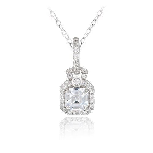 Sterling Silber Asscher Cut CZ Dangle Halskette