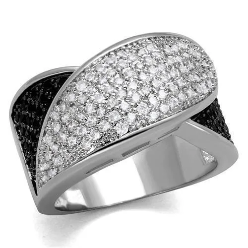 3W1089 - Rhodium + Ruthenium-Brass Ring mit AAA-Klasse CZ in Schwarzem Diamant