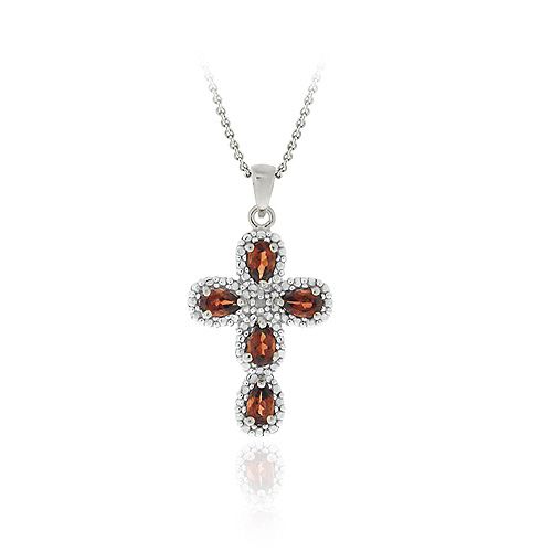 Sterling Silber Garnet & Diamant Akzent Kreuz Anhänger