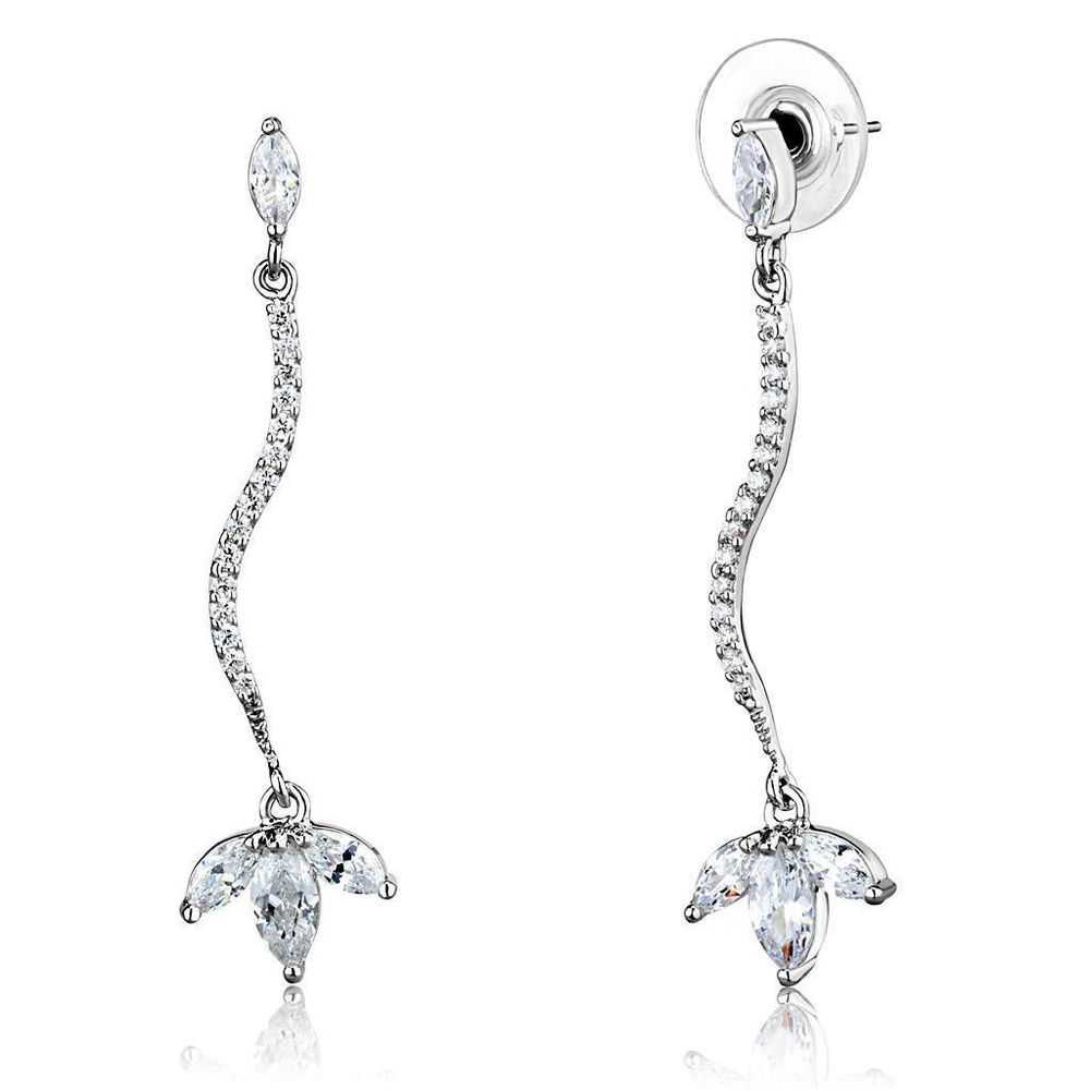 3W1291 - Rhodium-Messing - Ohrringe mit AAA-Klasse CZ in Clear