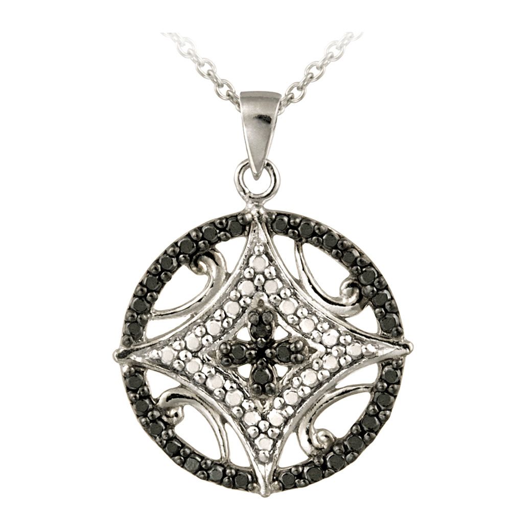 Sterling Silber Schwarz Diamant Akzent Medaillon Anhänger