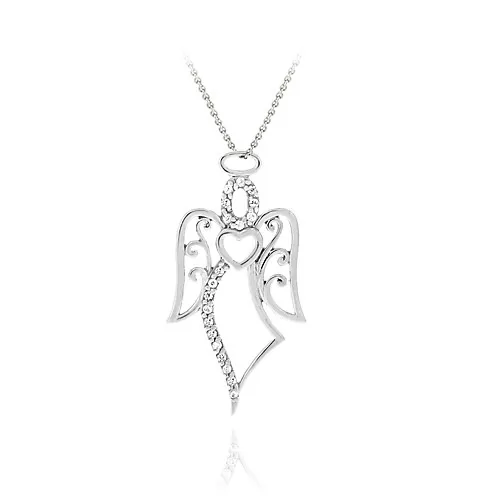 Sterlilng Silber CZ Filigree Angel & Heart Slide Pendant