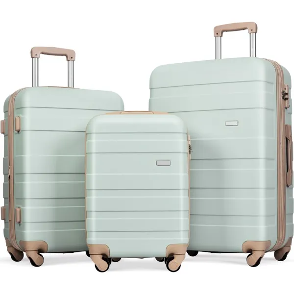 Gepäckset Neues Modell erweiterbarer ABS Hardshell 3pcs Clearance Gepäck Hardside Leichtbau Langlebiger Koffer Set Spinner Wheels Koffer mit TSA Lock 20'' 24'' 28'' (Grau Grün)