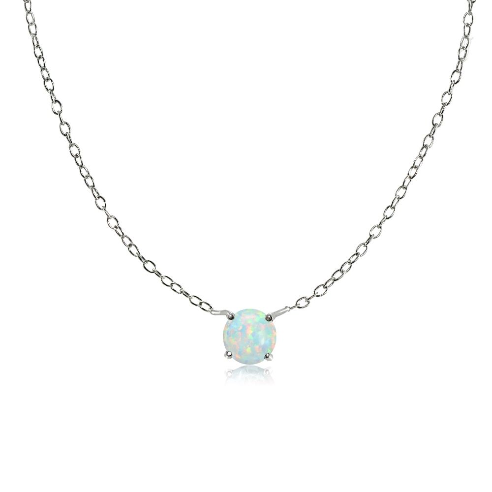 Sterling Silber Kleine Dainty Round Simulierte Weiße Opal Choker Halskette