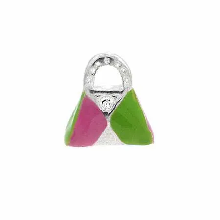 Sterling Silber Pink und hellgrün Enamel Designer Mode Tasche Handtasche Charme