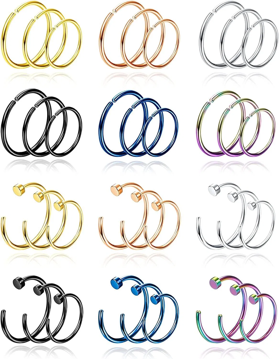 36PCS 20G 316L Edelstahl-Nase - Ringe-Schleife für Frauen Männer Doppel-Nase - Ring-Schleife für einziges Piercing Lippen Septum Knorpel Helix-Schleife Piercing 6mm 8mm 10mm