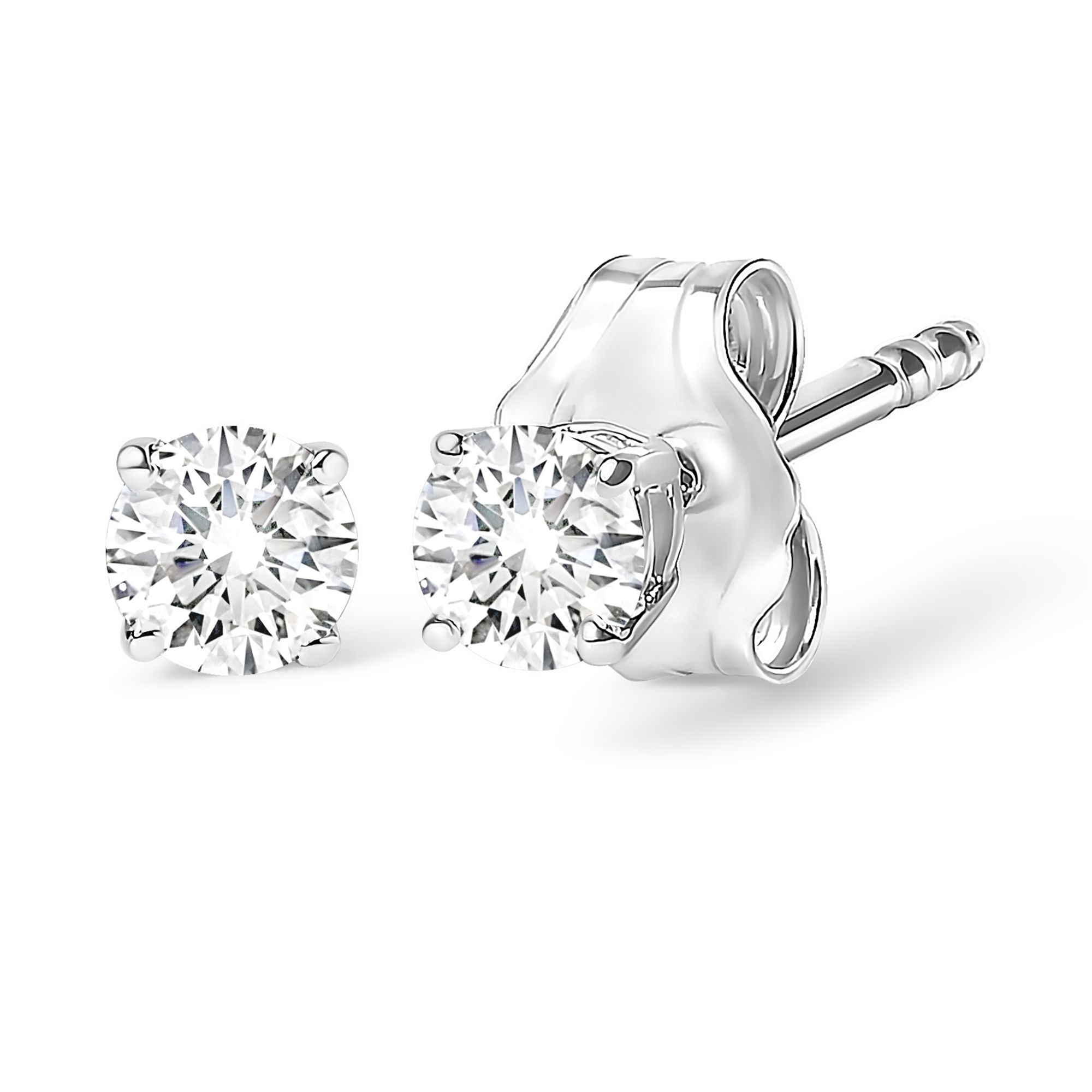 AGS zertifiziertes 14K Weißgold 1.0 Cttw 4 - Prong-Set Brilliant Round-Cut Solitaire Diamond Push Back Stud Ohrringe (F-G - Farbe, SI2 - I1 Klarheit)