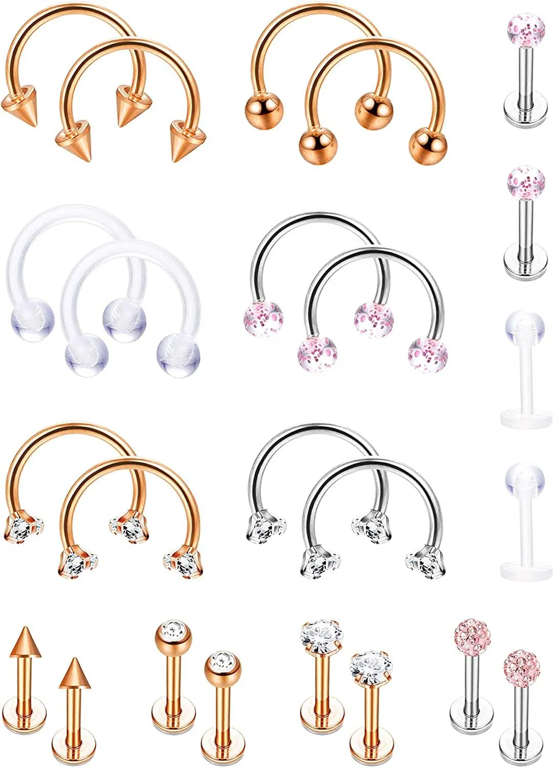 12Paare 16G Lippenringe Daith Tragus Ohrringe Edelstahl Hufeisenhoop Labret Monroe Lippenringe Nagel Knorpel Helix Conch Ohrringe Studs Ring Barbell Lippen Studs Medusa Piercing