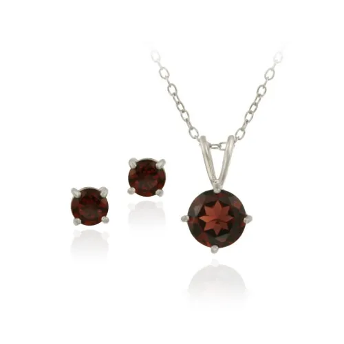 Sterling Silber 2,95ct TGW Garnet Round Solitaire Anhänger & Stud Ohrringe Set, 18