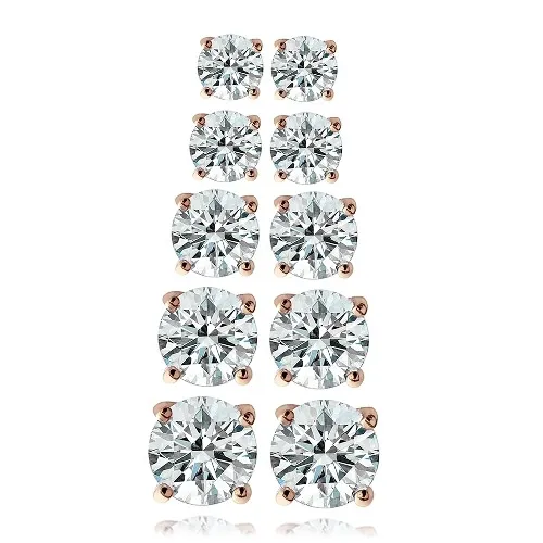 Rose Gold Tone 5,9ct CZ Round Stud Ohrringe, Set von 5