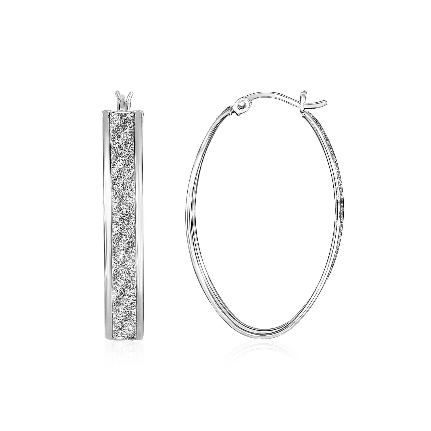 Glitter Textured Oval Hoop Ohrringe in Sterling Silber