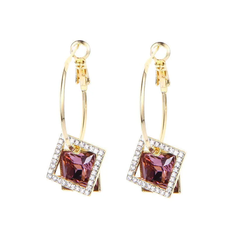 Purple Hollow geometrische Diamant Ohrringe weiblich