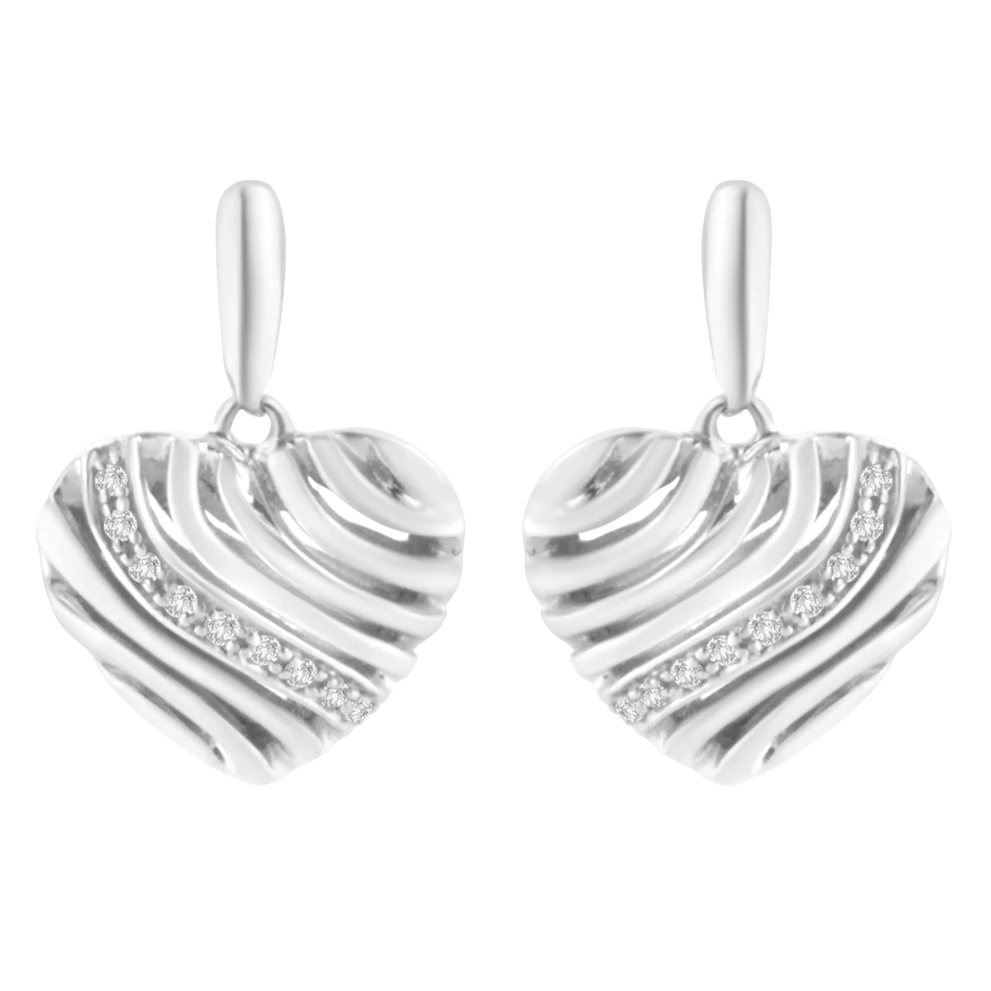 Sterling Silber Herz Diamant Akzent Puff Ohrringe (I-J, I1 - I2)