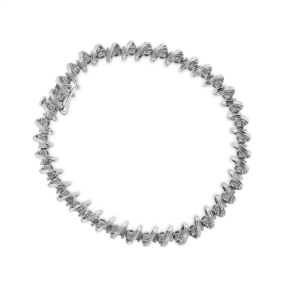 .925 Sterling Silber 1 / 4 cttw Wunder-Set Diamant S Curve Link Armband (I-J Farbe, I3 Klarheit) -7