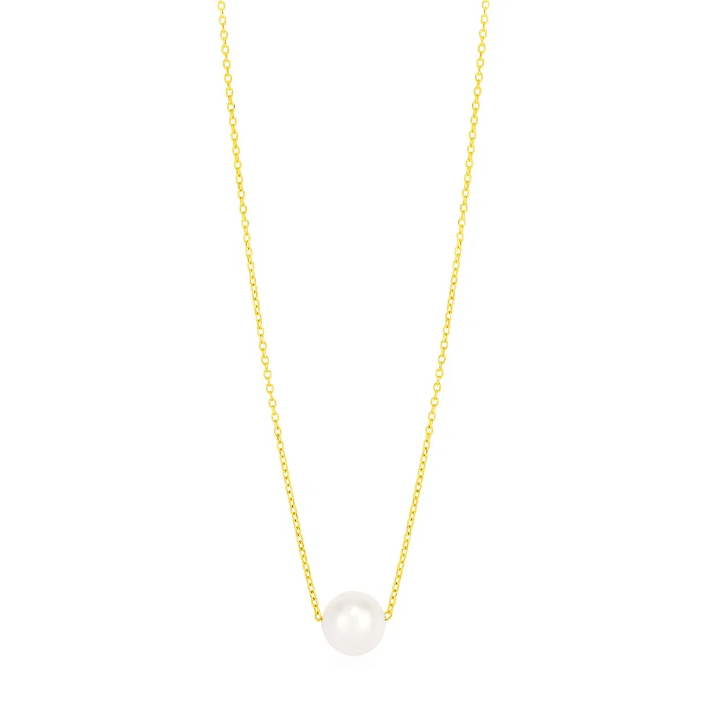 14 Karat gelbes Gold Perle Solitaire Halskette