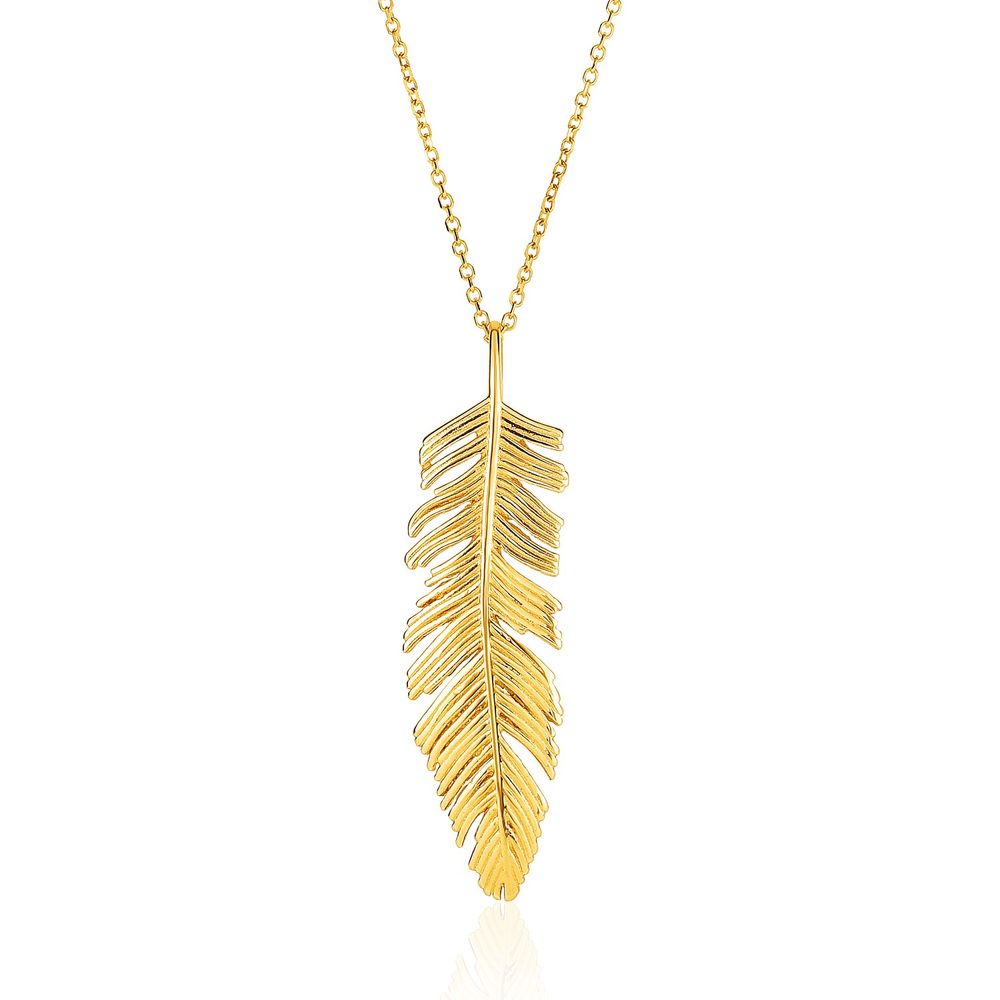 14 Karat Gelbgold mit Textured Feder Anhänger