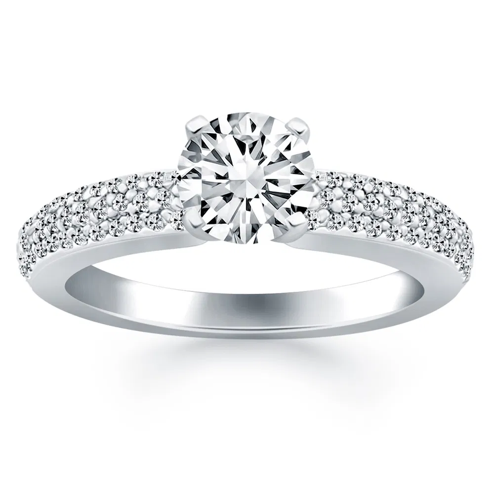 14 Karat Weißgold Triple Row Pave Diamond Engagement Ring