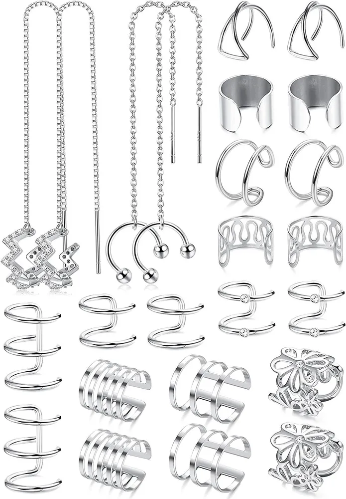 12 Paare Wave Cuff Chain Ohrringe Helix Cartilage Clip On Wrap Ohrringe Edelstahl Non-Piercing Ohrringe Set