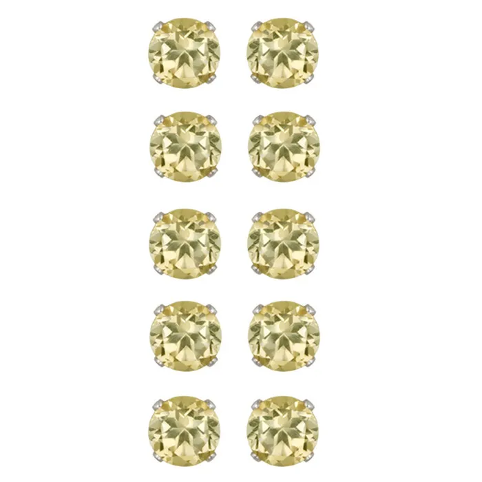 Sterling Silber 2,5ct Citrine 4mm Stud Ohrringe, Satz von 5
